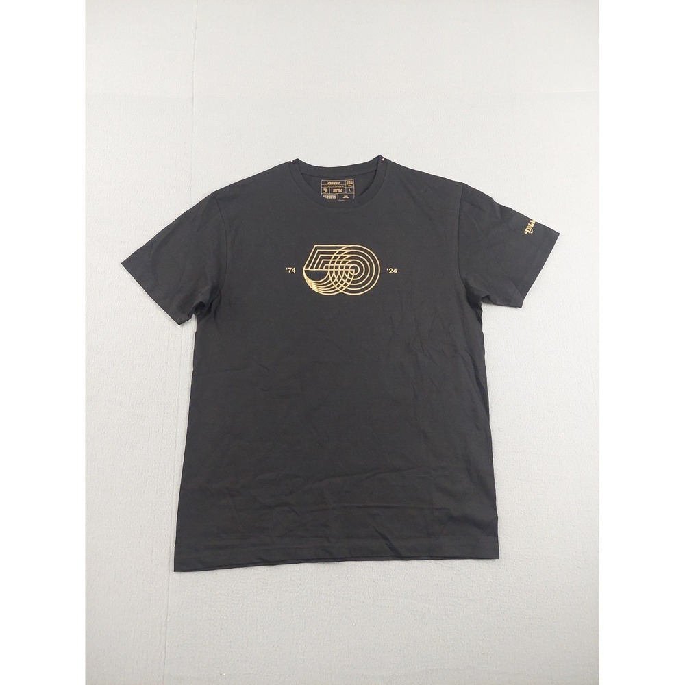 DAddario Men T Shirt L Black Graphic 100% Cotton Short Sleeve Crew Neck Cozy